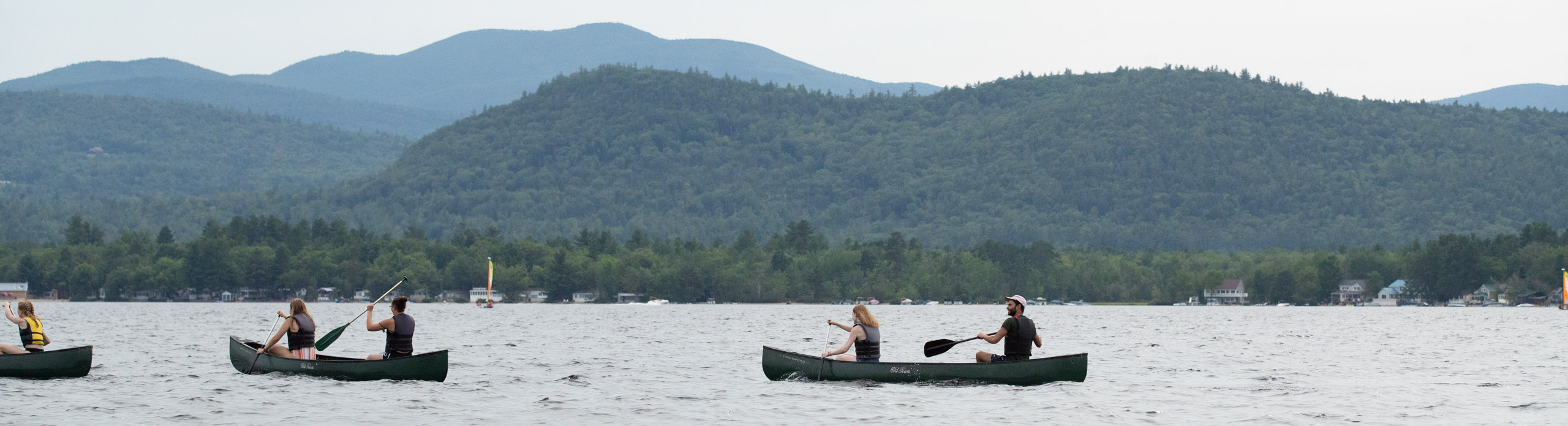 Kayaks and mountains.